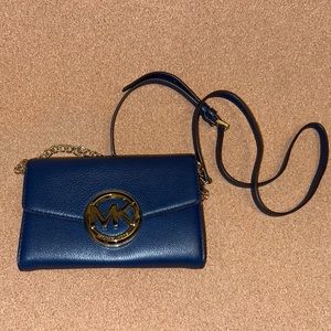 Michael Kors MK Small Navy Leather Crossbody, Clutch, Wallet WORN ONCE